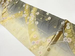 橋に桜散らし模様織出し袋帯